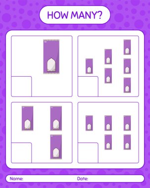 Dua halısıyla kaç tane sayma oyunu. Anaokulu çocukları için çalışma listesi, aktivite listesi, yazdırılabilir çalışma tablosu