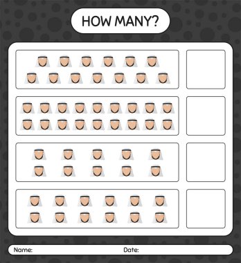 Arap 'la kaç tane sayma oyunu var? Anaokulu çocukları için çalışma listesi, aktivite listesi, yazdırılabilir çalışma tablosu