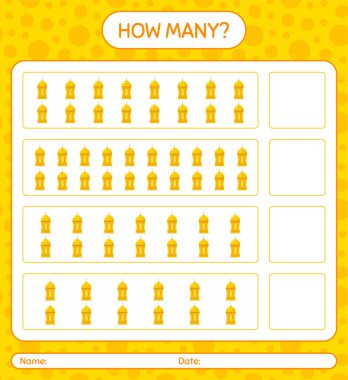 Arap feneriyle kaç tane sayma oyunu. Anaokulu çocukları için çalışma listesi, aktivite listesi, yazdırılabilir çalışma tablosu