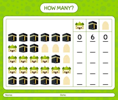 Ramazan simgesiyle kaç tane sayma oyunu var? Anaokulu çocukları için çalışma listesi, aktivite listesi, yazdırılabilir çalışma tablosu