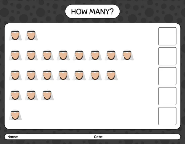 Hur Många Räknar Spel Med Arabiska Kalkylblad För Förskolebarn Aktivitetsblad — Stock vektor