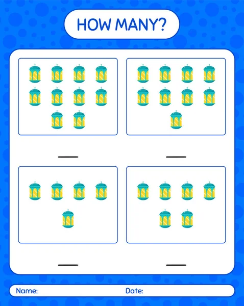 Quantos Jogo Contagem Com Lanterna Árabe Planilha Para Crianças Pré — Vetor de Stock