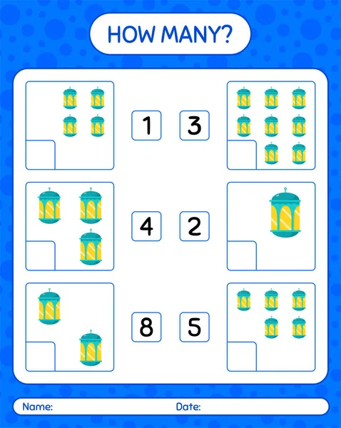 Cuántos Contando Juego Con Linterna Árabe Hoja Trabajo Para Niños — Vector de stock