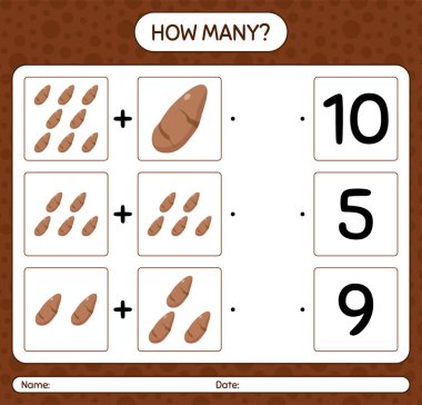 Yer elması köklü kaç tane sayma oyunu var? Anaokulu çocukları için çalışma listesi, aktivite listesi, yazdırılabilir çalışma tablosu