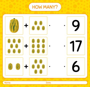 Hassas squash ile kaç tane sayma oyunu. Anaokulu çocukları için çalışma listesi, aktivite listesi, yazdırılabilir çalışma tablosu