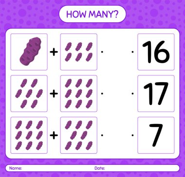 Mor taewa ile kaç tane sayma oyunu. Anaokulu çocukları için çalışma listesi, aktivite listesi, yazdırılabilir çalışma tablosu