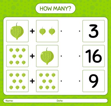 Domatesli kaç tane sayma oyunu. Anaokulu çocukları için çalışma listesi, aktivite listesi, yazdırılabilir çalışma tablosu