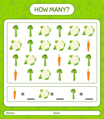 Sebzelerle kaç tane sayma oyunu var? Anaokulu çocukları için çalışma listesi, aktivite listesi, yazdırılabilir çalışma tablosu