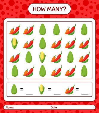 Sebzelerle kaç tane sayma oyunu var? Anaokulu çocukları için çalışma listesi, aktivite listesi, yazdırılabilir çalışma tablosu