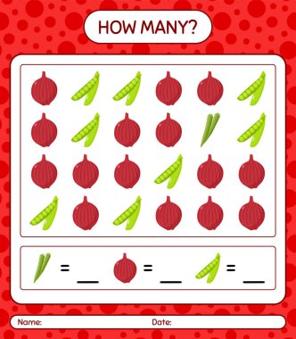 Sebzelerle kaç tane sayma oyunu var? Anaokulu çocukları için çalışma listesi, aktivite listesi, yazdırılabilir çalışma tablosu