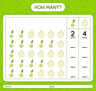 Kohlrabi ile kaç tane sayma oyunu var? Anaokulu çocukları için çalışma listesi, aktivite listesi, yazdırılabilir çalışma tablosu