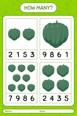 Palamut kabağıyla kaç tane sayma oyunu. Anaokulu çocukları için çalışma listesi, aktivite listesi, yazdırılabilir çalışma tablosu