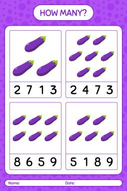 Patlıcanla kaç tane sayma oyunu. Anaokulu çocukları için çalışma listesi, aktivite listesi, yazdırılabilir çalışma tablosu