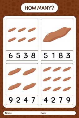 Tatlı patatesle kaç tane sayma oyunu. Anaokulu çocukları için çalışma listesi, aktivite listesi, yazdırılabilir çalışma tablosu