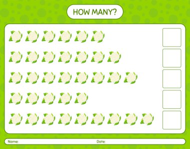 Karnabahar ile kaç tane sayma oyunu. Anaokulu çocukları için çalışma listesi, aktivite listesi, yazdırılabilir çalışma tablosu