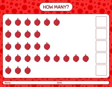 Kaç tane soğanlı sayma oyunu. Anaokulu çocukları için çalışma listesi, aktivite listesi, yazdırılabilir çalışma tablosu