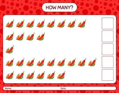 Kaç tane biberli sayma oyunu. Anaokulu çocukları için çalışma listesi, aktivite listesi, yazdırılabilir çalışma tablosu