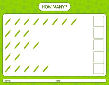 Petai ile kaç tane sayma oyunu. Anaokulu çocukları için çalışma listesi, aktivite listesi, yazdırılabilir çalışma tablosu