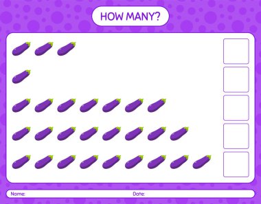 Patlıcanla kaç tane sayma oyunu. Anaokulu çocukları için çalışma listesi, aktivite listesi, yazdırılabilir çalışma tablosu