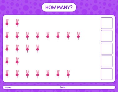 Şalgam ile kaç tane sayma oyunu. Anaokulu çocukları için çalışma listesi, aktivite listesi, yazdırılabilir çalışma tablosu