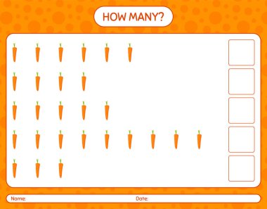 Havuçla kaç tane sayma oyunu var? Anaokulu çocukları için çalışma listesi, aktivite listesi, yazdırılabilir çalışma tablosu