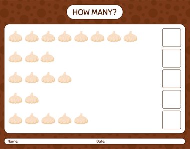 Sarımsaklı kaç tane sayma oyunu var? Anaokulu çocukları için çalışma listesi, aktivite listesi, yazdırılabilir çalışma tablosu