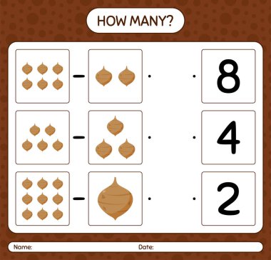 Jicama 'yla kaç tane sayma oyunu var? Anaokulu çocukları için çalışma listesi, aktivite listesi, yazdırılabilir çalışma tablosu