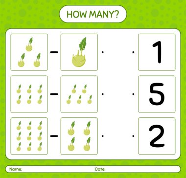 Kohlrabi ile kaç tane sayma oyunu var? Anaokulu çocukları için çalışma listesi, aktivite listesi, yazdırılabilir çalışma tablosu