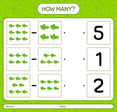 Ispanakla kaç tane sayma oyunu var? Anaokulu çocukları için çalışma listesi, aktivite listesi, yazdırılabilir çalışma tablosu