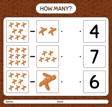 Zerdeçal ile kaç tane sayma oyunu. Anaokulu çocukları için çalışma listesi, aktivite listesi, yazdırılabilir çalışma tablosu