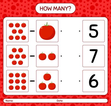 Domatesle kaç tane sayma oyunu var? Anaokulu çocukları için çalışma listesi, aktivite listesi, yazdırılabilir çalışma tablosu