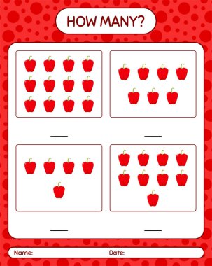 Dolmalık biberle kaç tane sayma oyunu. Anaokulu çocukları için çalışma listesi, aktivite listesi, yazdırılabilir çalışma tablosu