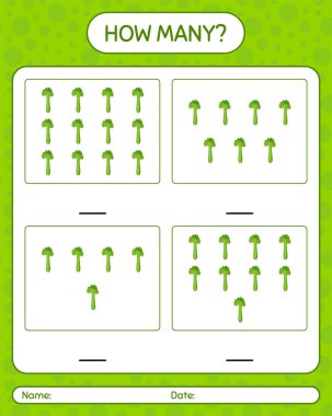 Kerevizli kaç tane sayma oyunu. Anaokulu çocukları için çalışma listesi, aktivite listesi, yazdırılabilir çalışma tablosu