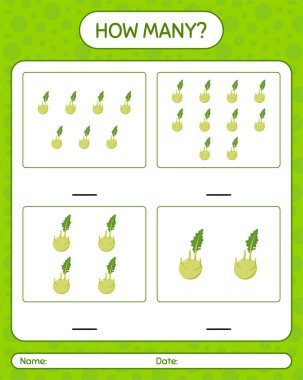Kohlrabi ile kaç tane sayma oyunu var? Anaokulu çocukları için çalışma listesi, aktivite listesi, yazdırılabilir çalışma tablosu