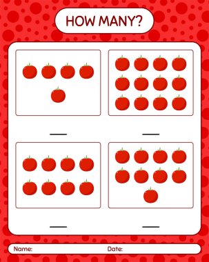 Domatesle kaç tane sayma oyunu var? Anaokulu çocukları için çalışma listesi, aktivite listesi, yazdırılabilir çalışma tablosu