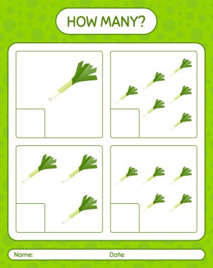 Pırasalı kaç tane sayma oyunu var? Anaokulu çocukları için çalışma listesi, aktivite listesi, yazdırılabilir çalışma tablosu