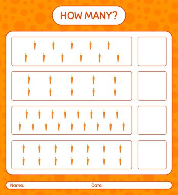 Havuçla kaç tane sayma oyunu var? Anaokulu çocukları için çalışma listesi, aktivite listesi, yazdırılabilir çalışma tablosu