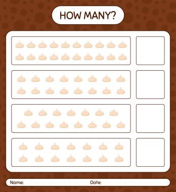 Sarımsaklı kaç tane sayma oyunu var? Anaokulu çocukları için çalışma listesi, aktivite listesi, yazdırılabilir çalışma tablosu