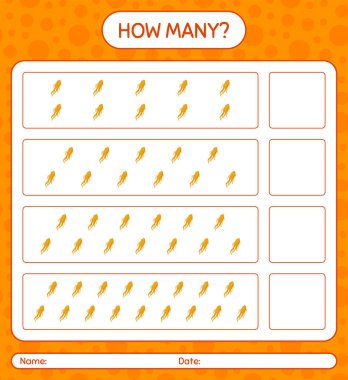 Ginseng 'le kaç tane sayma oyunu var? Anaokulu çocukları için çalışma listesi, aktivite listesi, yazdırılabilir çalışma tablosu