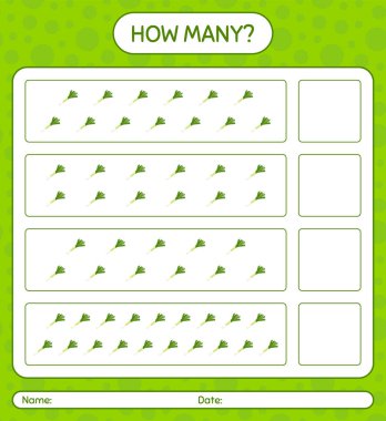 Pırasalı kaç tane sayma oyunu var? Anaokulu çocukları için çalışma listesi, aktivite listesi, yazdırılabilir çalışma tablosu