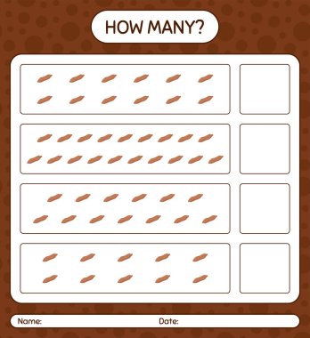 Tatlı patatesle kaç tane sayma oyunu. Anaokulu çocukları için çalışma listesi, aktivite listesi, yazdırılabilir çalışma tablosu