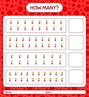 Turpla kaç tane sayma oyunu var? Anaokulu çocukları için çalışma listesi, aktivite listesi, yazdırılabilir çalışma tablosu