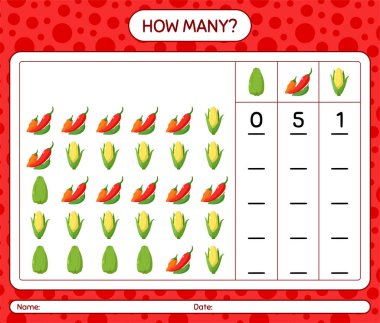 Sebzelerle kaç tane sayma oyunu var? Anaokulu çocukları için çalışma listesi, aktivite listesi, yazdırılabilir çalışma tablosu