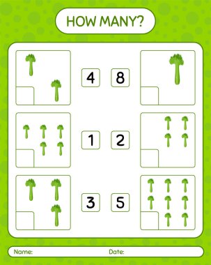 Kerevizli kaç tane sayma oyunu. Anaokulu çocukları için çalışma listesi, aktivite listesi, yazdırılabilir çalışma tablosu