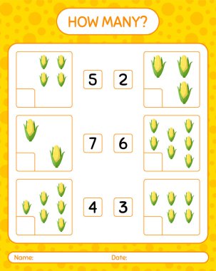 Kaç tane mısırlı sayma oyunu. Anaokulu çocukları için çalışma listesi, aktivite listesi, yazdırılabilir çalışma tablosu