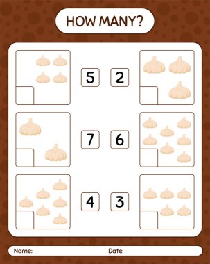 Sarımsaklı kaç tane sayma oyunu var? Anaokulu çocukları için çalışma listesi, aktivite listesi, yazdırılabilir çalışma tablosu