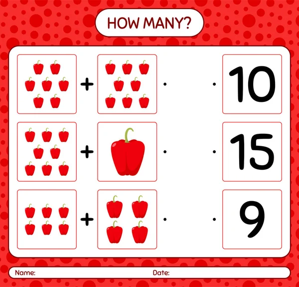 Dolmalık biberle kaç tane sayma oyunu. Anaokulu çocukları için çalışma listesi, aktivite listesi, yazdırılabilir çalışma tablosu