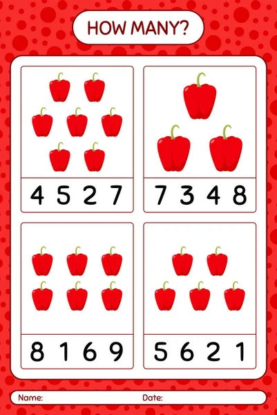 Dolmalık Biberle Kaç Tane Sayma Oyunu Anaokulu Çocukları Için Çalışma — Stok Vektör
