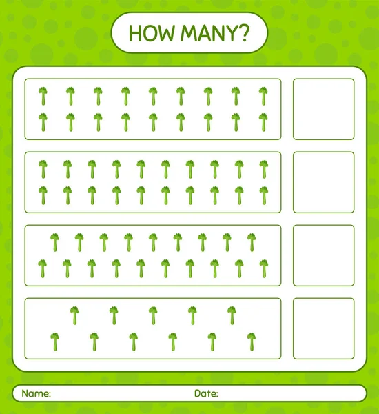 How Many Counting Game Celery Worksheet Preschool Kids Kids Activity — Stock Vector