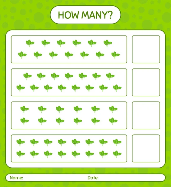 How Many Counting Game Spinach Worksheet Preschool Kids Kids Activity — Stock Vector